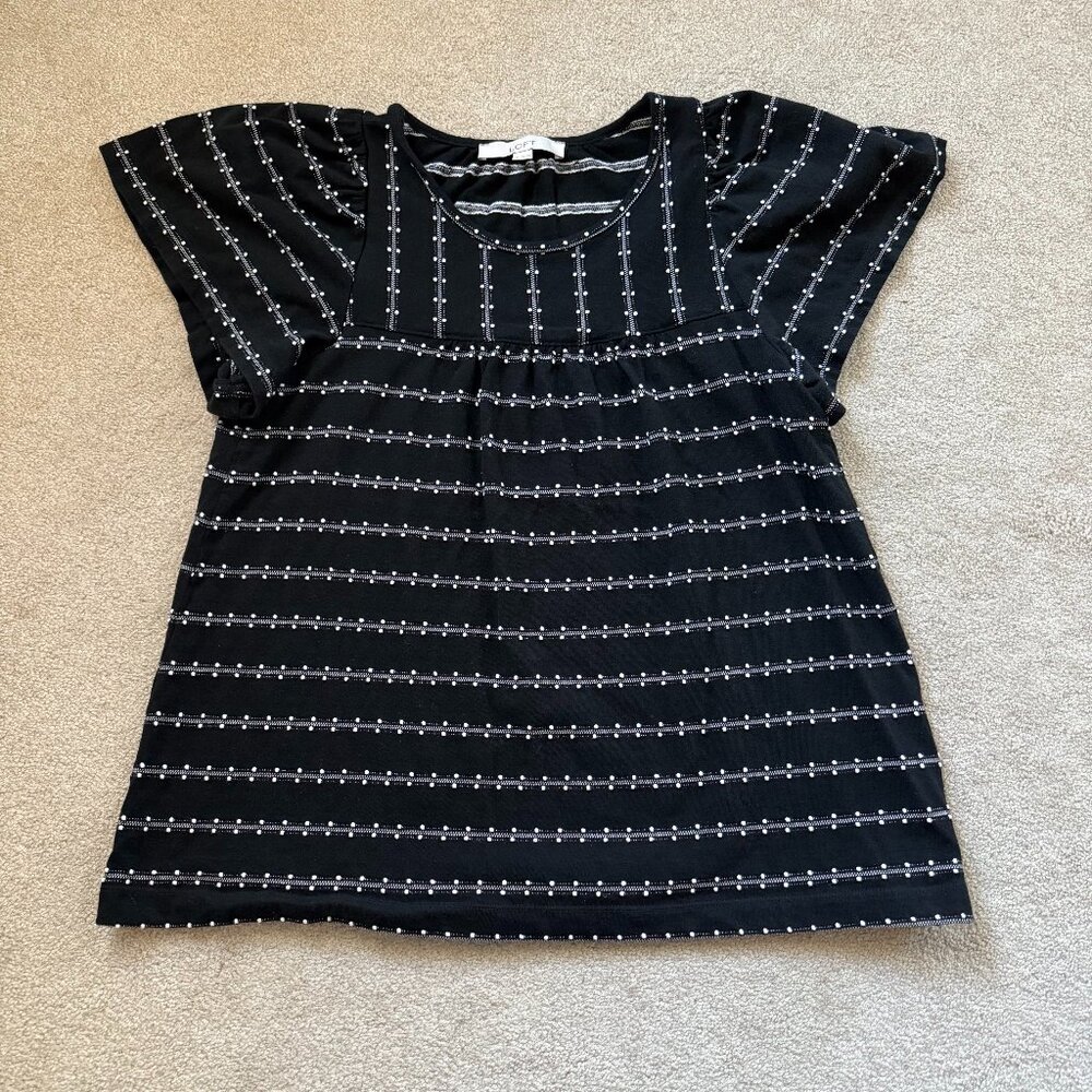 LOFT Black Textured Flowy‎ Blouse Boho Striped Sz M